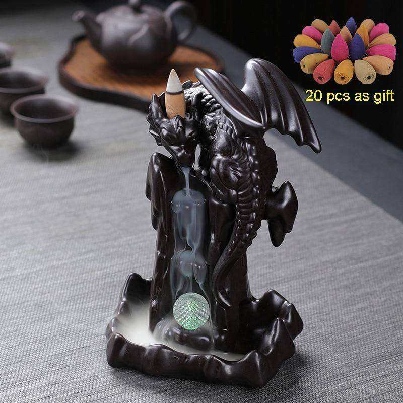 Awakening Dragon LED Ceramic Waterfall Smoke Incense Burner