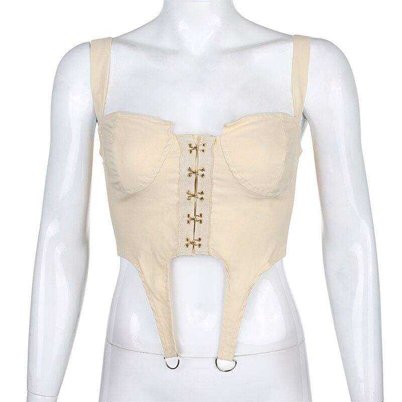 Women Fashion Hook Corset Sexy Bustier Backless Zipper Sleeveless Crop Tops