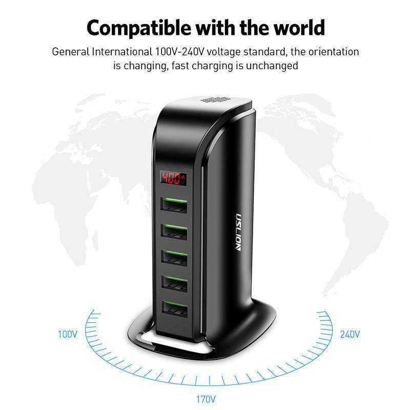 5 Port USB Charger HUB LED Display Multi USB Charging Station