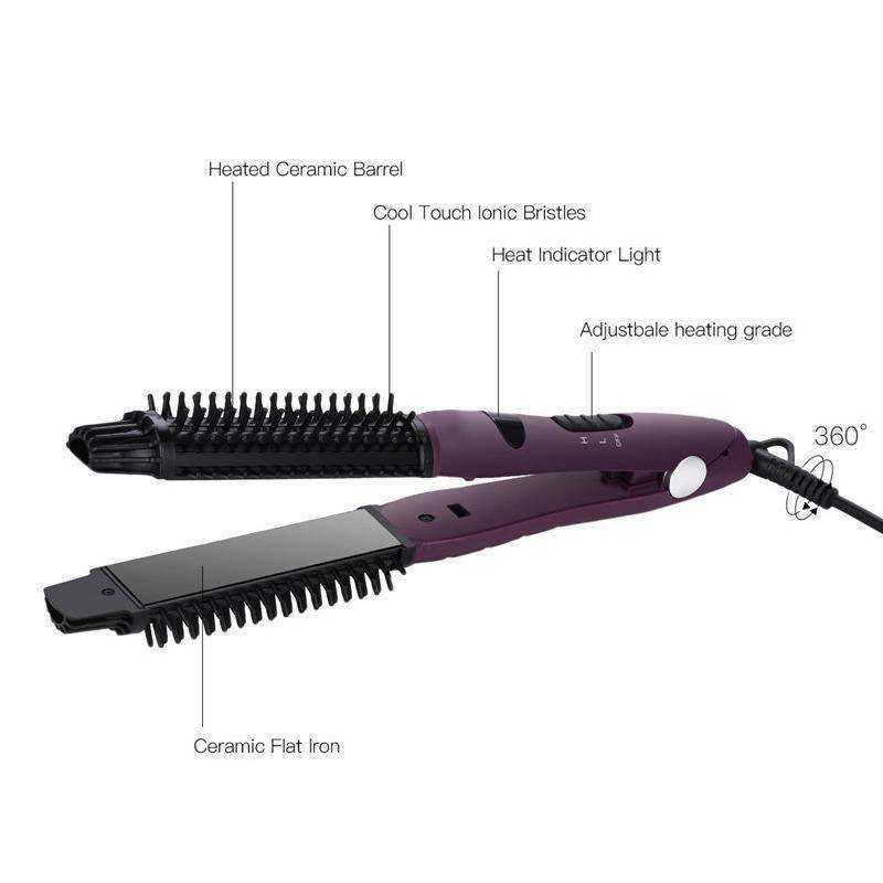 Spiral Hair Straightener And Curler Brush Iron Adjustable Temp Hair Styler