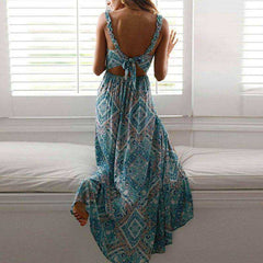 V Neck Aesthetic Sundress Floral Print Boho Long Sleeve Dress Deep Split Maxi