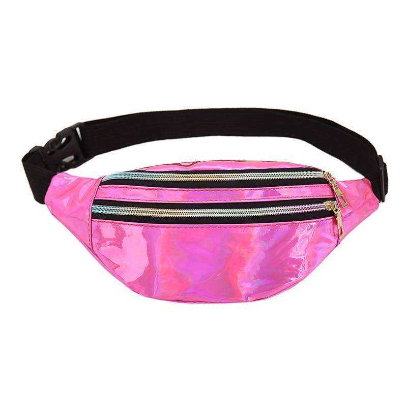 Holographic Waist Belt Bag Women Pink Silver Fanny Geometric Pack