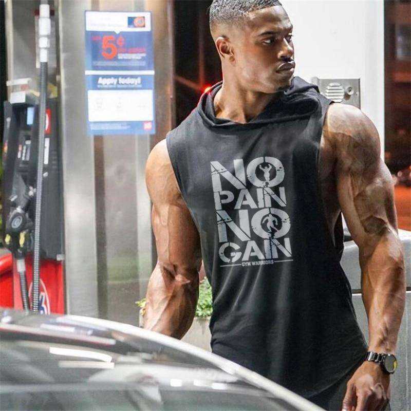 Men's Brand Gyms Clothing Bodybuilding Hooded Cotton Sleeveless Tank Top