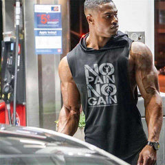 Men's Brand Gyms Clothing Bodybuilding Hooded Cotton Sleeveless Tank Top