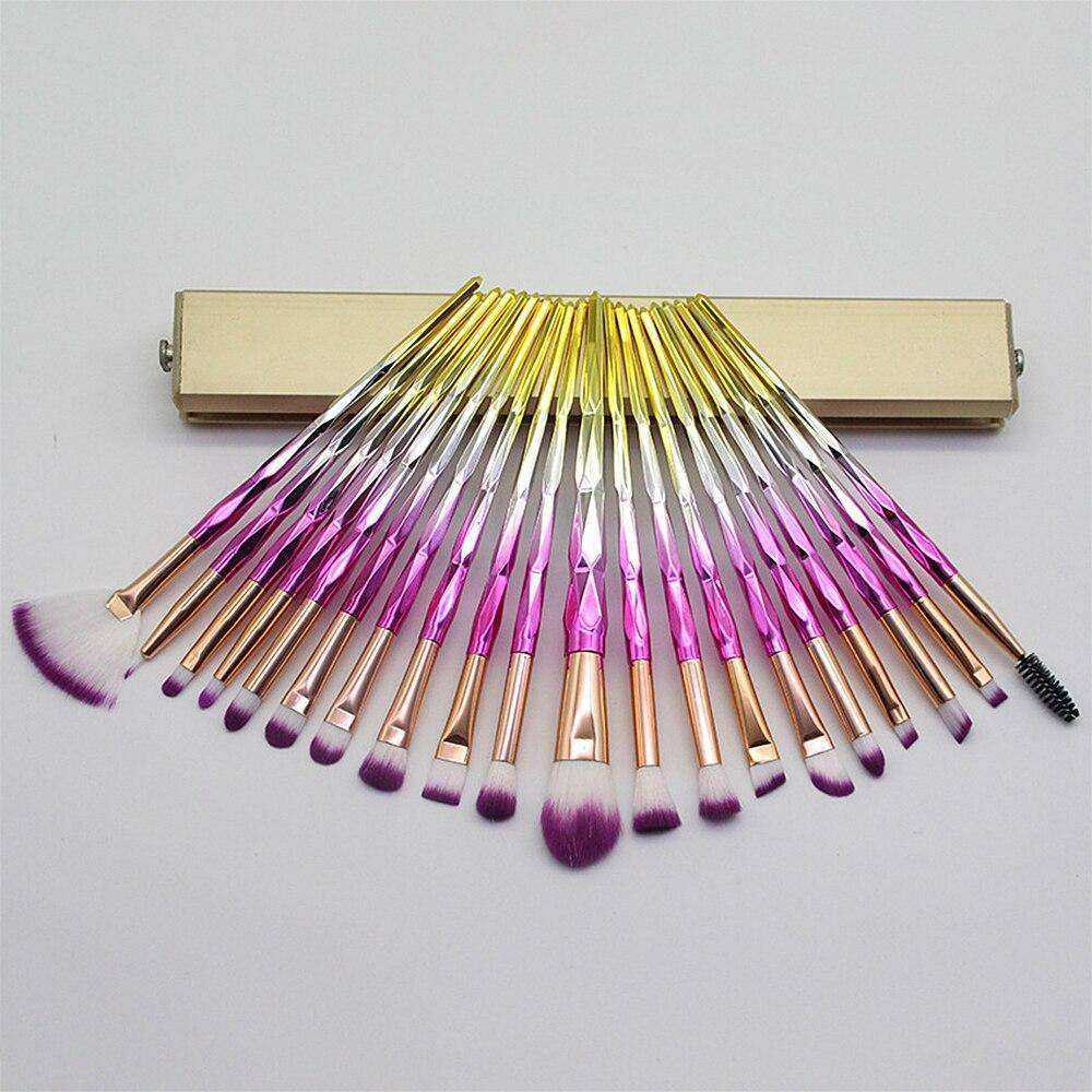 20Pcs Aesthetic Diamond Makeup Brushes with Powder Pouf Set