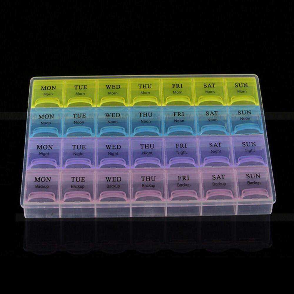 1PCS 4 Row 7 Days 28 Squares Tablet Pill Box