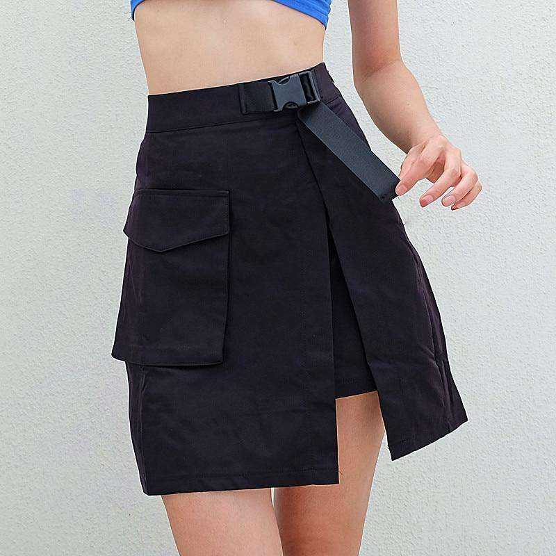 High Waist Belt Cargo Pocket Sexy Split Open Skirt