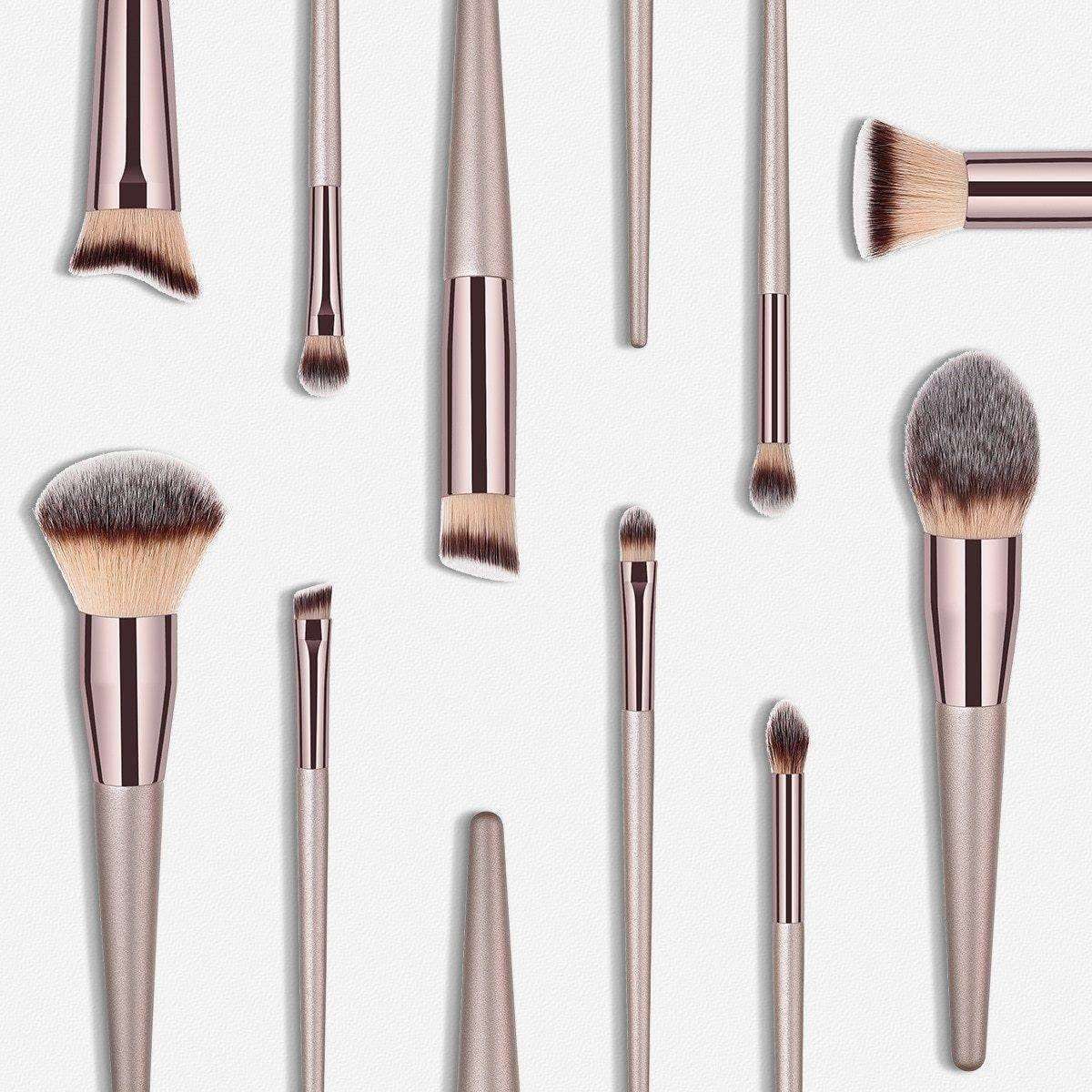 10Pcs Set High Quality Pro Champagne Makeup Brushes Kit