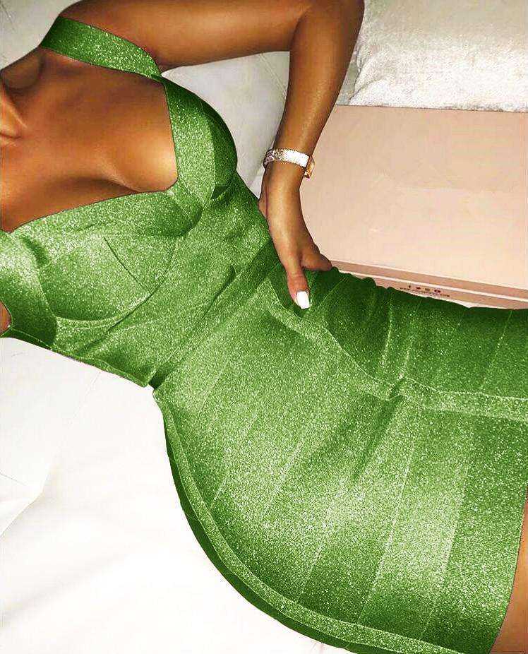 Sexy V Neck Backless Shining Bandage Party Dress
