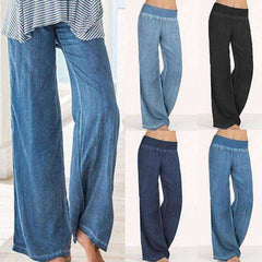 Casual Elastic High Waist Denim Wide Leg Pants
