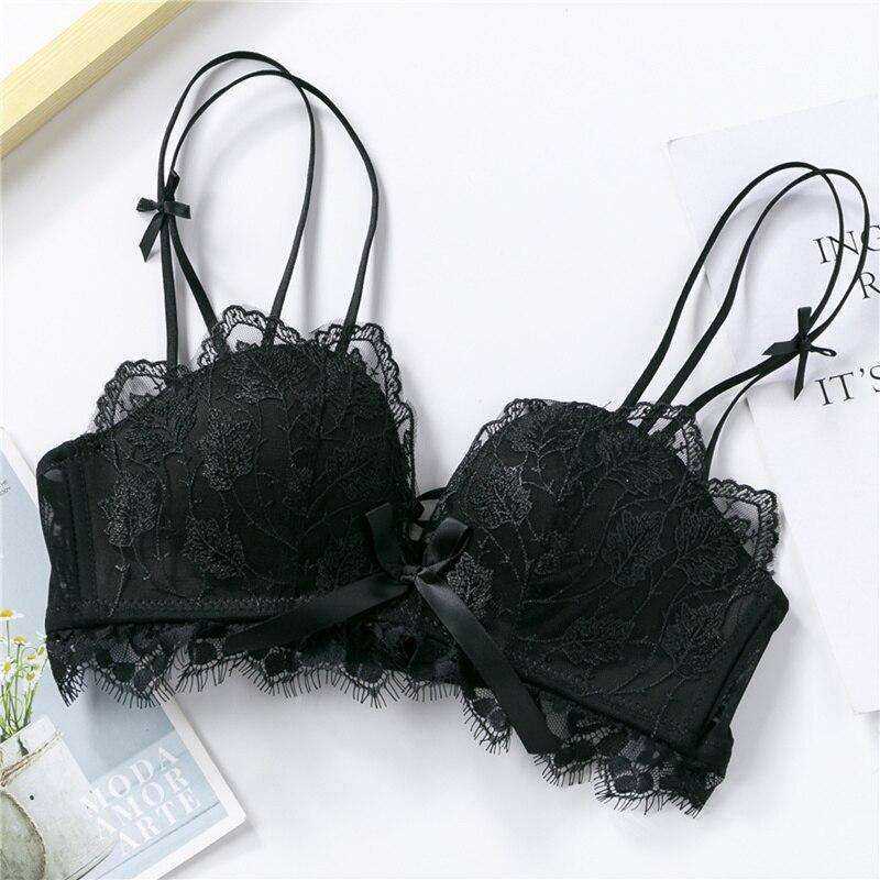 Sexy Lace Bralette Push Up Bras Wireless Soft Black Butterfly Bra
