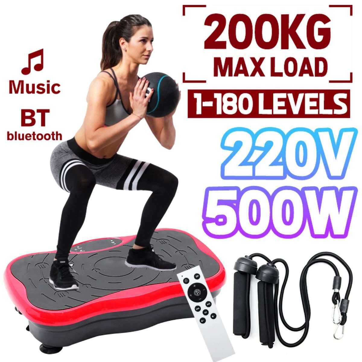 200KG/441LBS Exercise Fitness Vibration Machine Trainer Plate Platform with Resistance Bands 220V