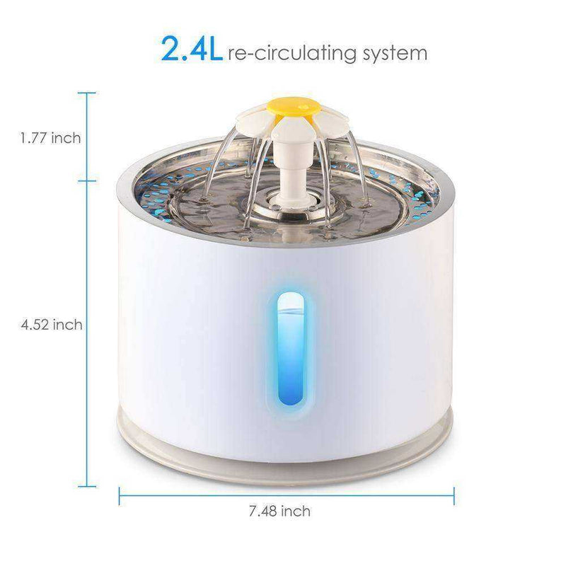 2.4L Automatic Water Fountain LED Electric Mute Drinking Pet Bowl Dispenser