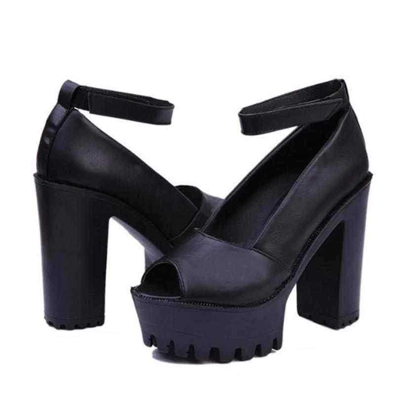 Women Thick High Heel Platform Fish Head Open Toe Sandals