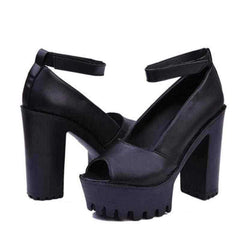 Women Thick High Heel Platform Fish Head Open Toe Sandals