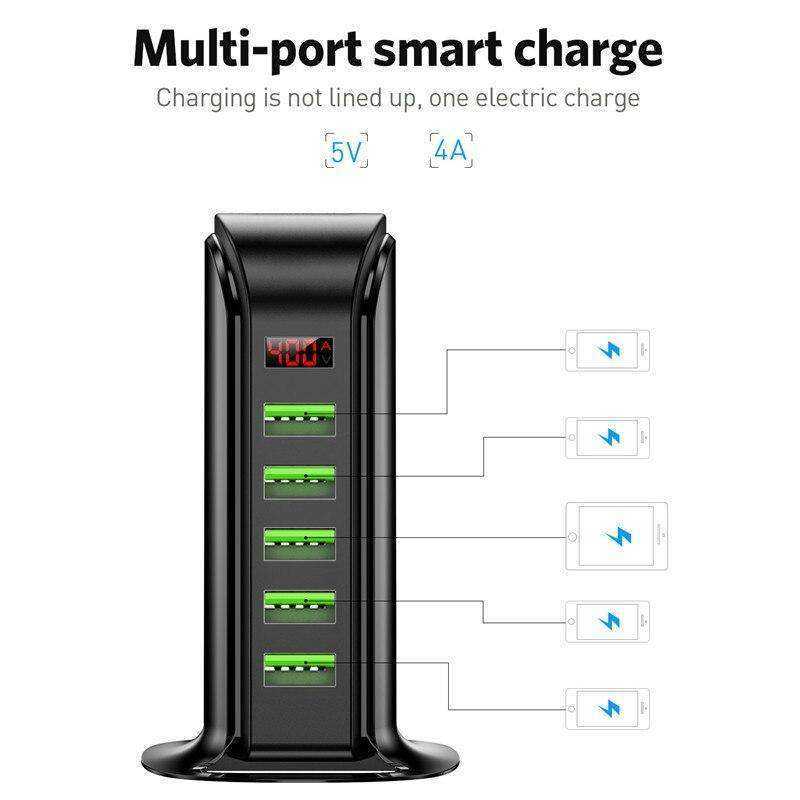5 Port USB Charger HUB LED Display Multi USB Charging Station