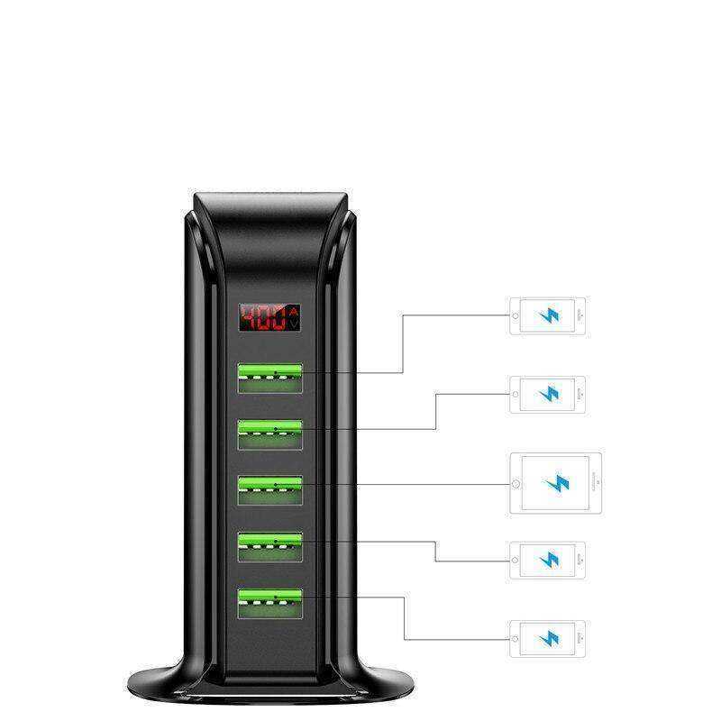 5 Port USB Charger HUB LED Display Multi USB Charging Station