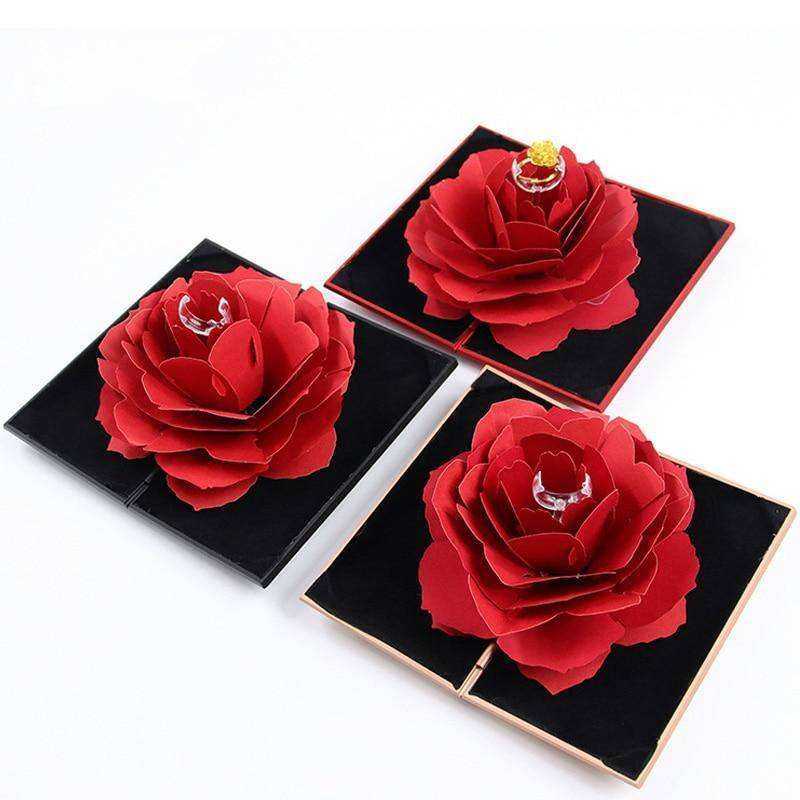 New Red Rose Ring Box Jewelry Holder