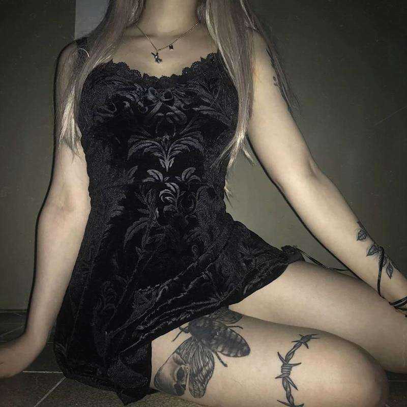 Sexy Spaghetti Straps Lace Pleated Black Sleeveless Mini Dress