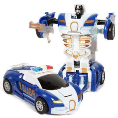 New One-key Automatic Transform Robot Funny Diecasts Plastic Model Car Kid Toys
