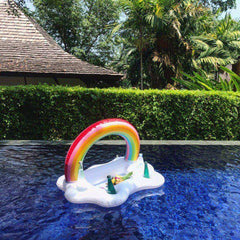 Summer Inflatable Pool Raft Float Bucket Rainbow Cloud Cup & Food Plate Holder