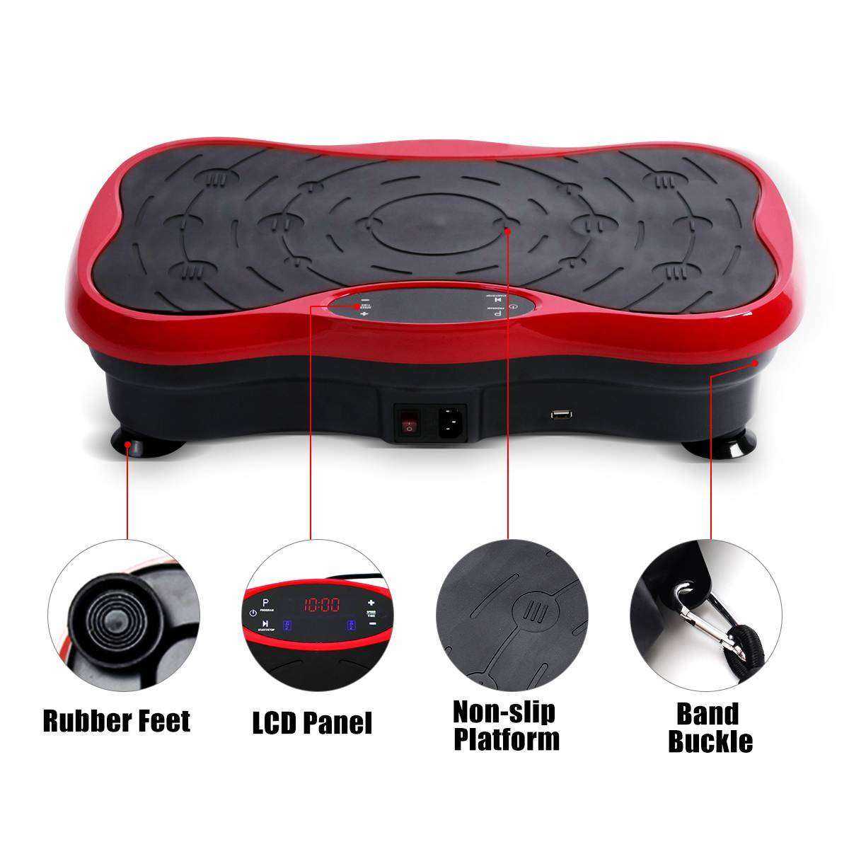 200KG/441LBS Exercise Fitness Vibration Machine Trainer Plate Platform with Resistance Bands 220V