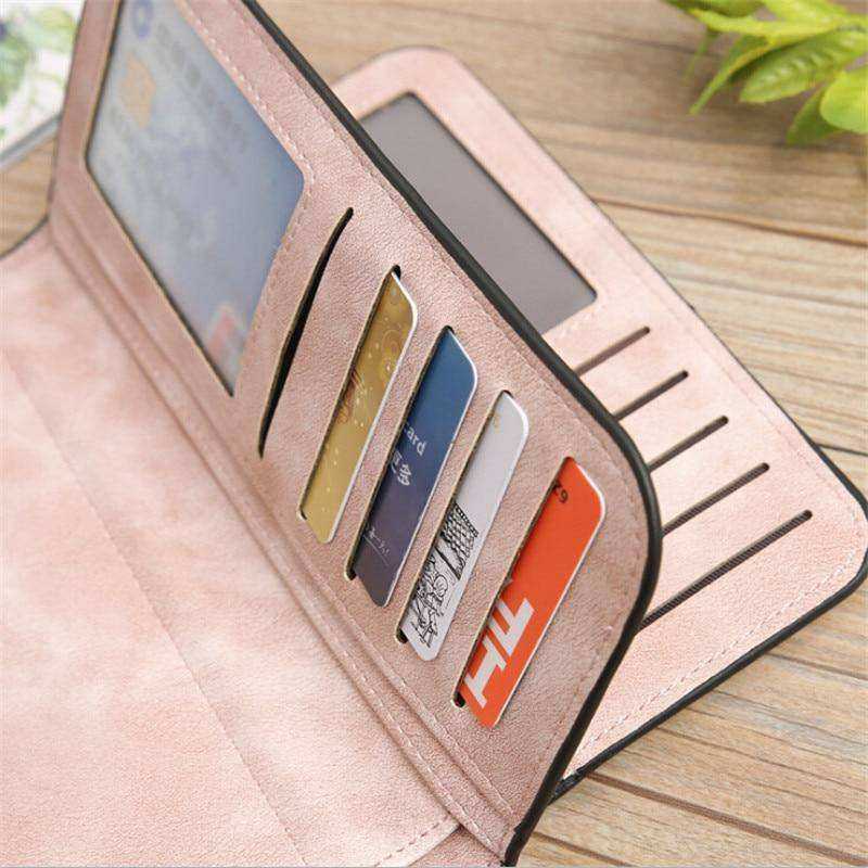 New Women Long Coin Purse Scrub Leather Wallet