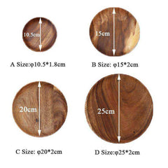 Round Solid Wood Plate Whole Acacia Wood Tableware Set