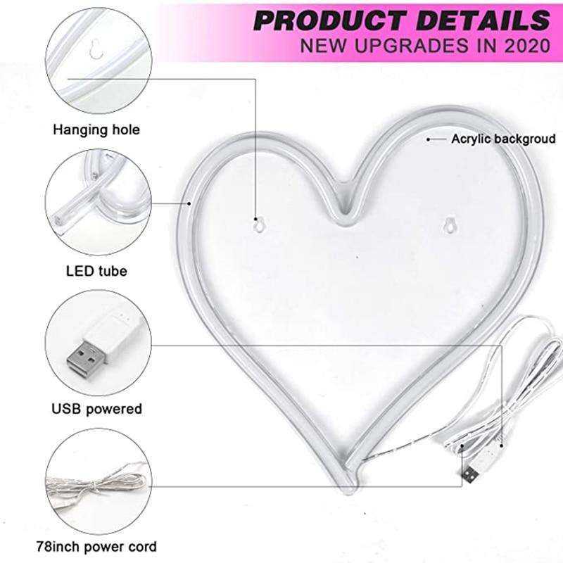 Heart Shape Neon Sign Wall Hanging Light for All Occasions Decor