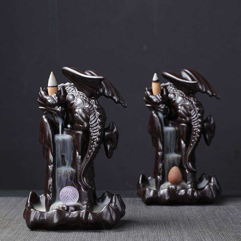 Awakening Dragon LED Ceramic Waterfall Smoke Incense Burner
