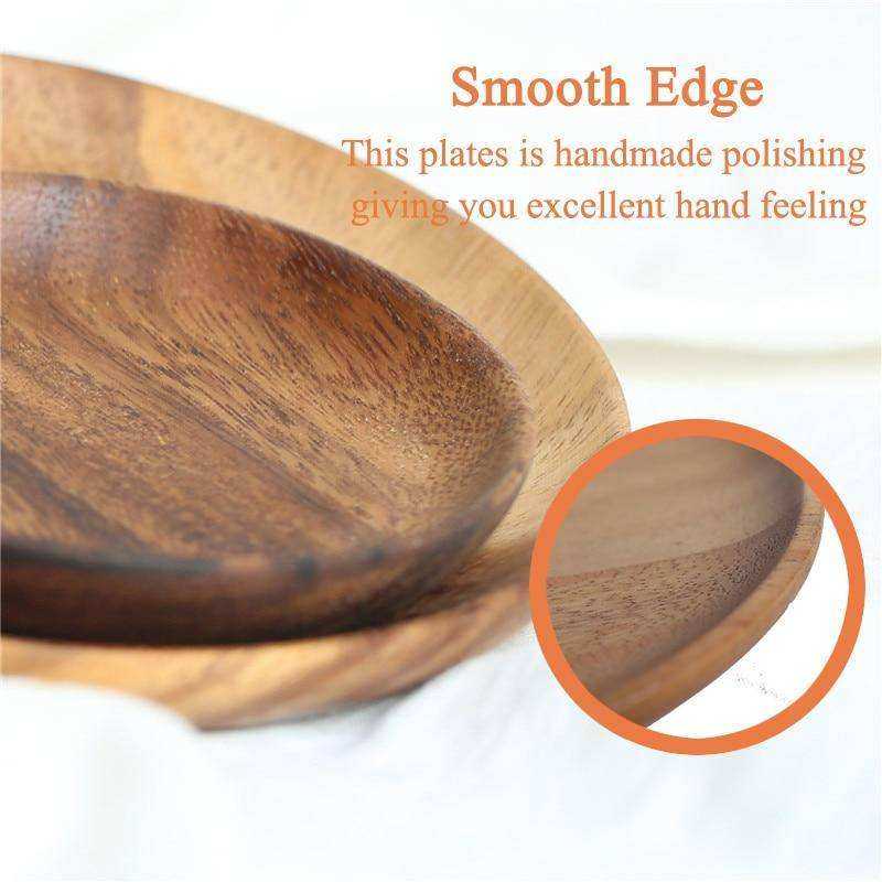 Round Solid Wood Plate Whole Acacia Wood Tableware Set