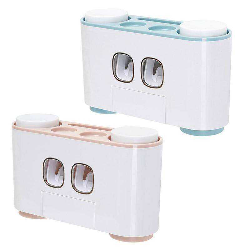 Auto Toothpaste Dispenser Wall Mount Dustproof Toothbrush Shelves
