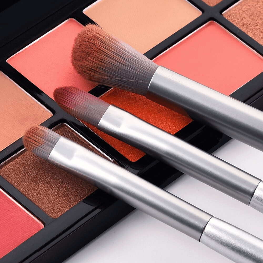 10pcs Eyebrow and Eye Shadow Makeup Brushes Silver Set