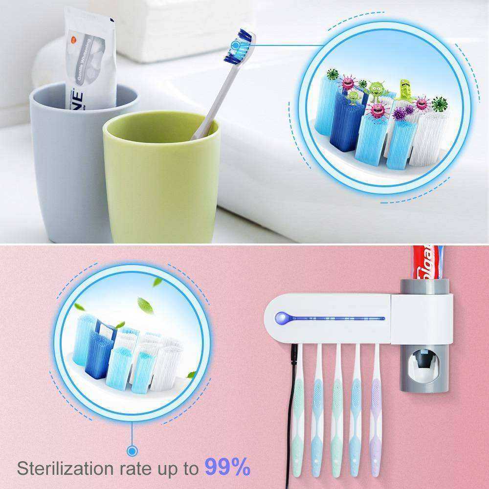 Automatic UV Light Toothbrush Sterilizer and Toothpaste Dispenser