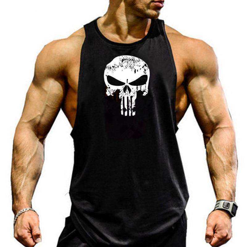 Men Undershirt Skull Bodybuilding Fitness Stringer Tank Tops
