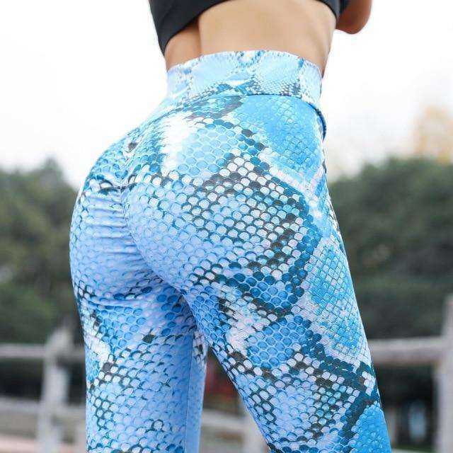 Women High Waisted Snake Print Bum Scrunch Leggings