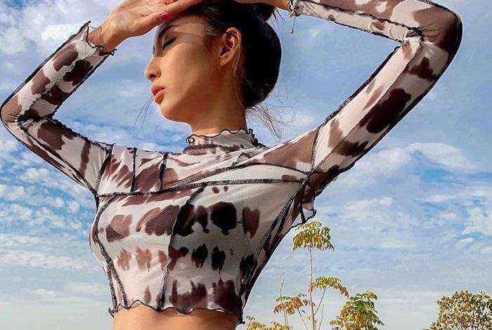Women's Long Sleeves Sexy Backless Black Mesh Patchwork Crop Tops T-Shirt