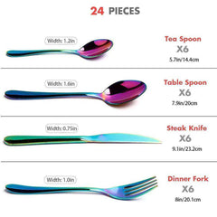 24PCS Tableware Flatware Non-fading Cutlery Stainless Steel Rainbow Sets