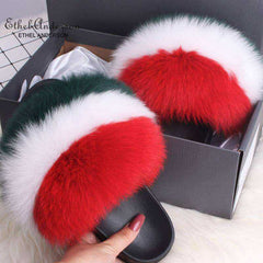 2020 Fox Raccoon Fur Slippers Lady Retro Flip Flops Summer