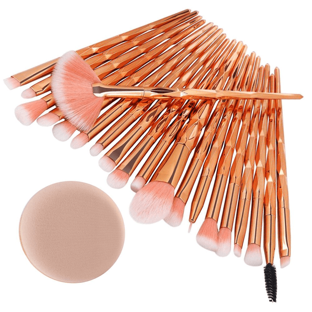 20Pcs Aesthetic Diamond Makeup Brushes with Powder Pouf Set