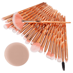 20Pcs Aesthetic Diamond Makeup Brushes with Powder Pouf Set