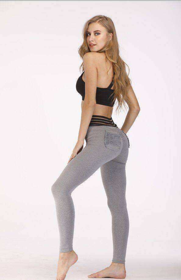 Striped High Waist Pocket Push Up Tummy Control Fitness Leggings