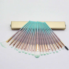 20Pcs Aesthetic Diamond Makeup Brushes with Powder Pouf Set