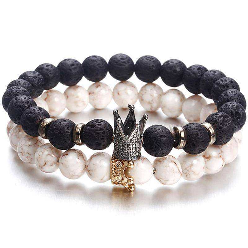 Trendy Lava Stone Imperial Crown And Helmet Charm Bracelet