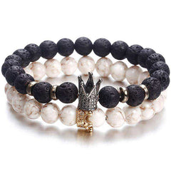 Trendy Lava Stone Imperial Crown And Helmet Charm Bracelet