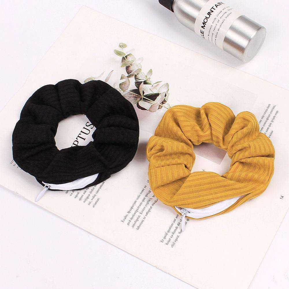 New Velvet Tencel Zipper Pocket Hairband Elastic  Accessories