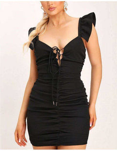 Hot Short Butterfly Pleated Sexy Women Backless Casual Ladies Dress