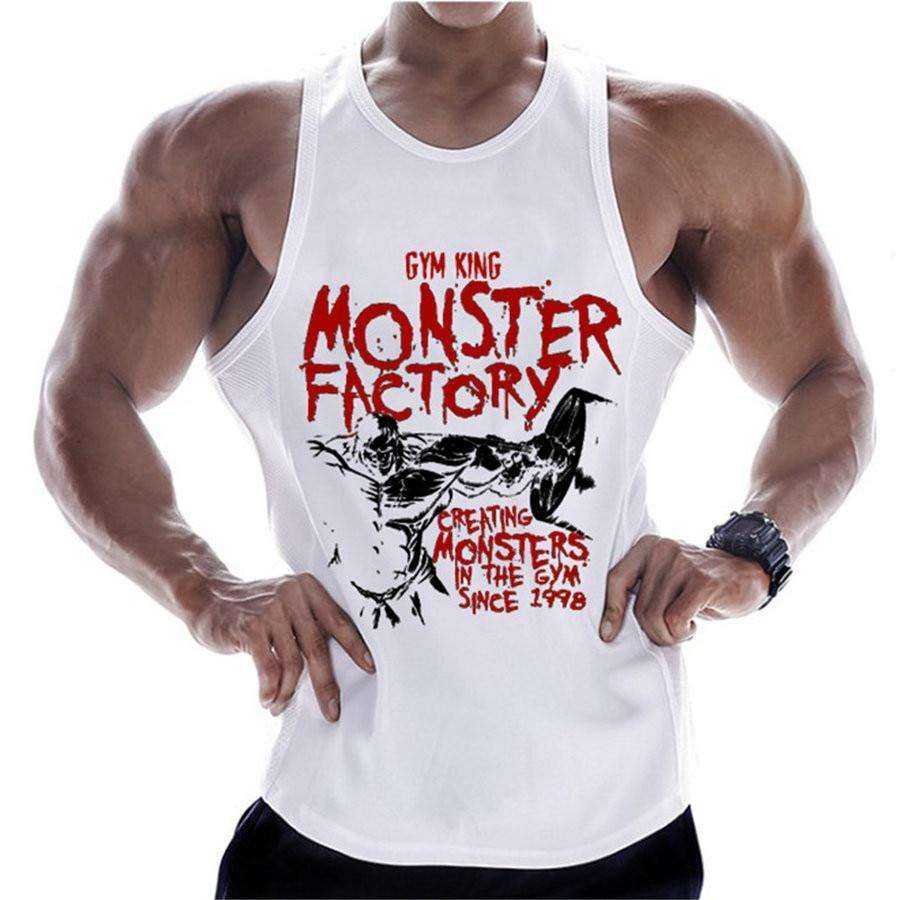 Summer Men Cotton Casual Printed Bodybuilding  Gym Fitness Workout Sleeveless Shirt