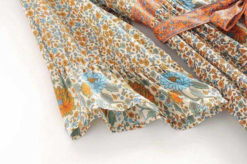 Vintage Floral Print  Single Breasted Bohemian Maxi Dress