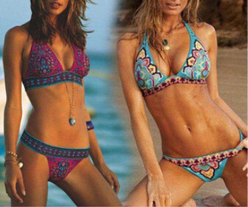 Women New Summer Sexy Ethnic Print Push-up Bandage Swimsuit Bikini Set